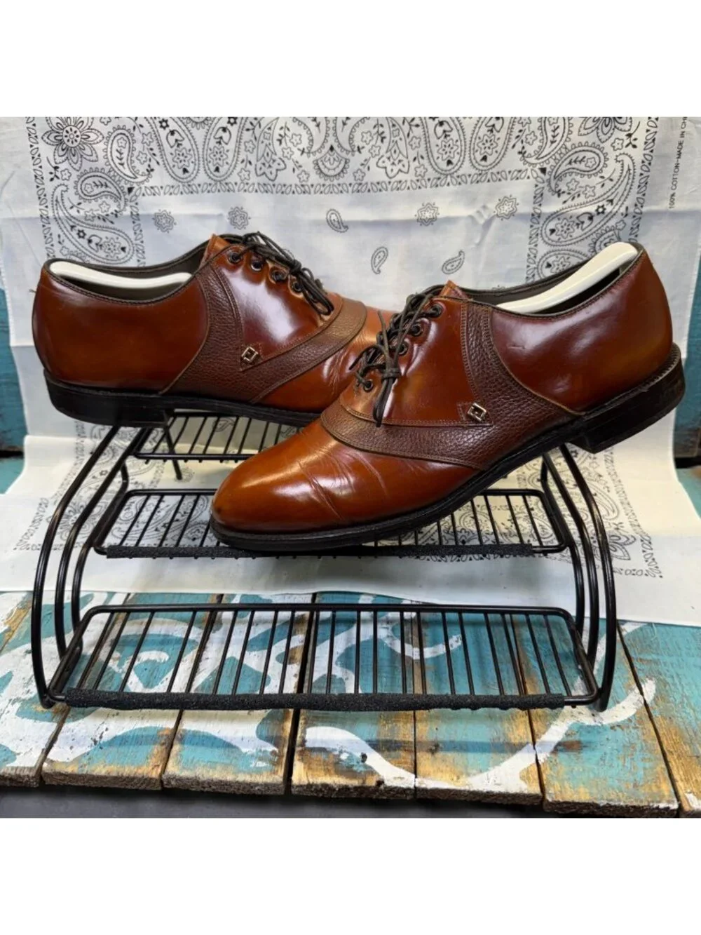 Vintage FootJoy Classics Brown Saddle 57117 Metal Spiked Golf Shoes Mens 9.5D